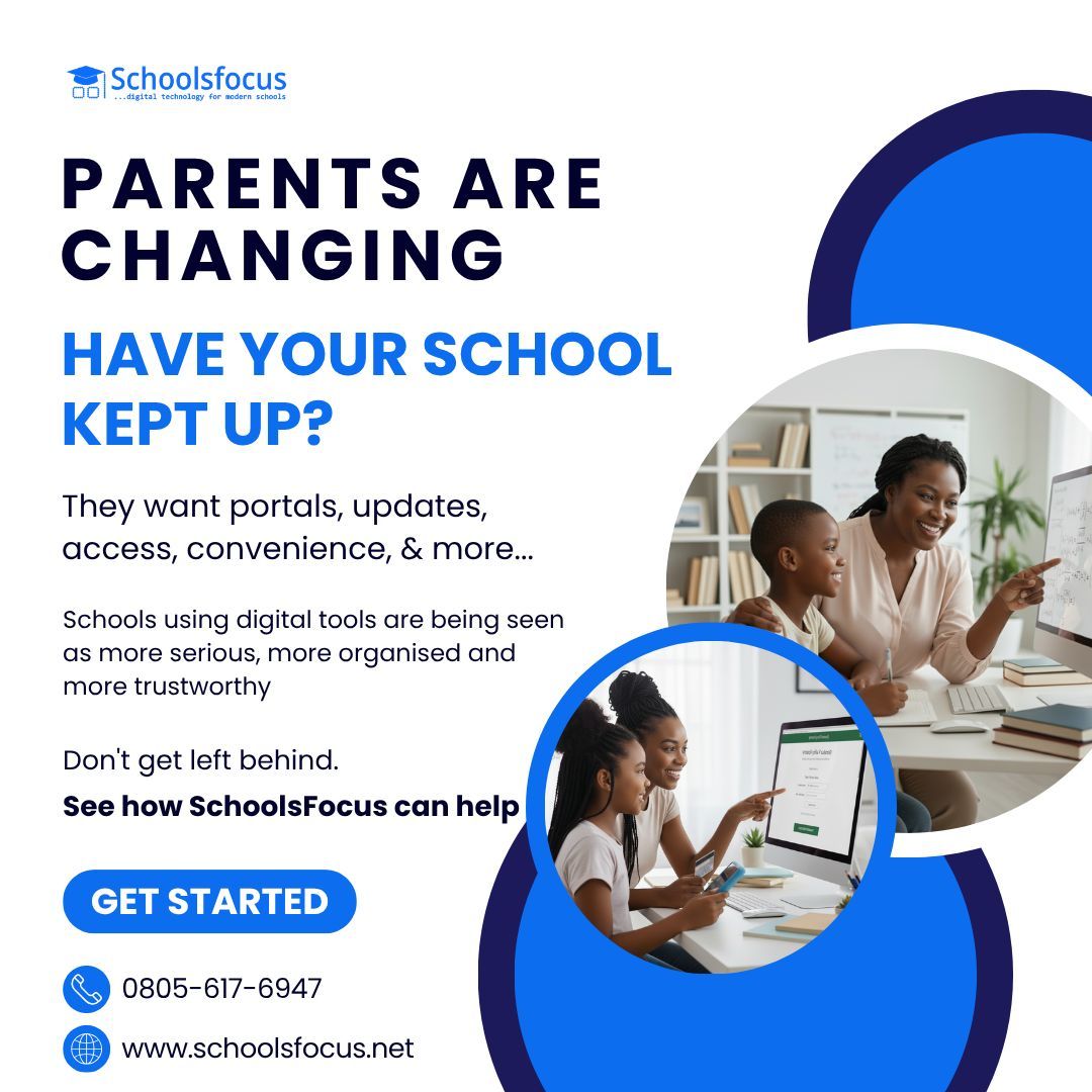 schoolsfocus's tweet photo. Parents in 2026 aren't choosing schools based on results alone.

They want digital access. Online portals. Real-time updates.

Schools without this are losing trust silently.

Are you keeping up?

#EdTechNigeria #NigerianSchools #SchoolOwners #SchoolsFocus https://t.co/yIZ1oo4aJU