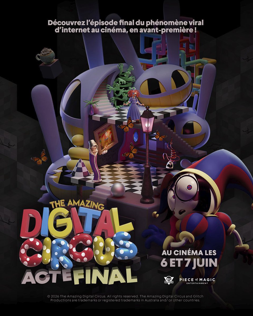 Vous l’attendiez… The Amazing Digital Circus – The Last Act arrive au #GrandRex, et vos places sont désormais disponibles ! 🎪

Venez vivre le dernier acte de #TADC dans des conditions spectaculaires, dans la plus grande salle de cinéma au monde, entouré de fans prêts à vibrer