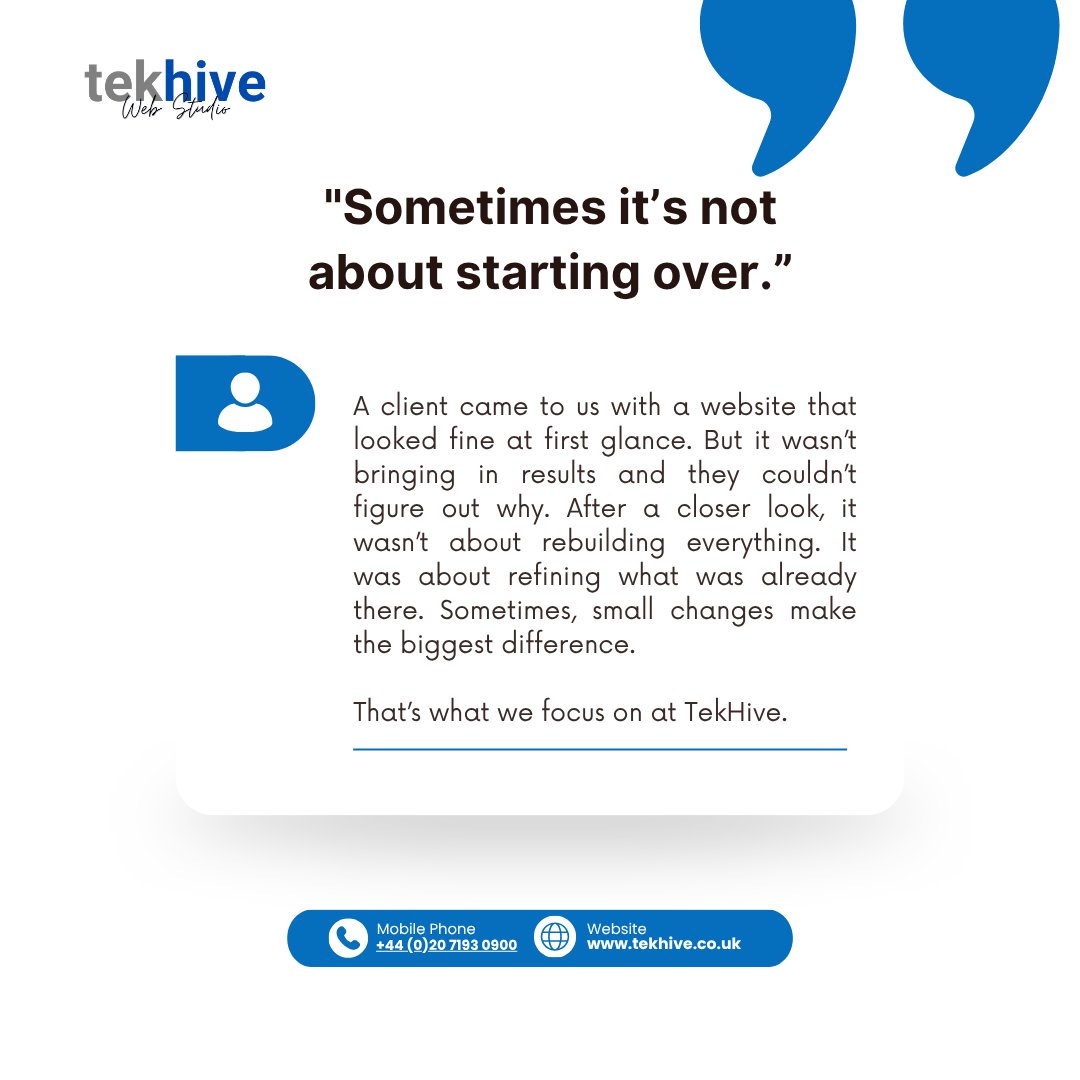 “They thought they needed to start from scratch.
But really, they just needed the right direction. 💻

Check our website!
tekhive.co.uk

Etsy: etsy.com/uk/shop/Tekhiv…

#clientexperience #webdesignagency #businessonline #brandingdesign #websiteupgrade