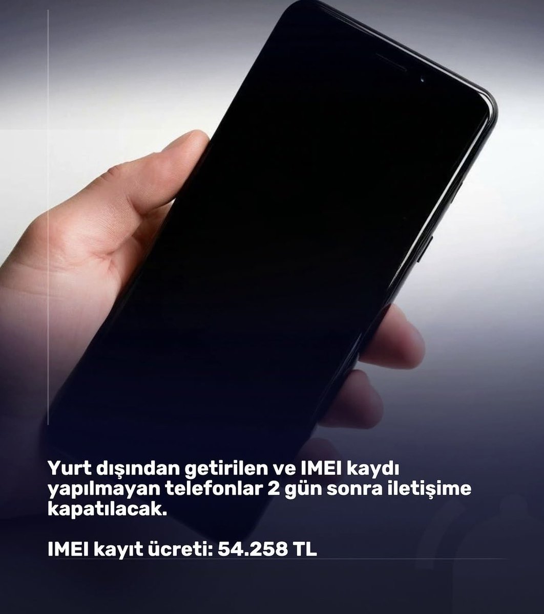 Newslyhaber's tweet photo. Son Dakika: IMEI kaydı yapılmayan telefonlar 2 gün sonra kapatılacak. https://t.co/0itBTveydz