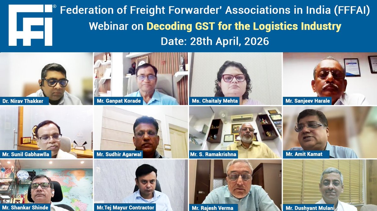 FFFAI_INDIA's tweet image. FFFAI &amp;amp; BCBA kickstarted the GST Knowledge Series with a power-packed webinar on “Decoding GST for the Freight Forwarding Industry.”

200+ participants | 60+ queries addressed | Practical insights delivered

#FFFAI #BCBA #GST #LogisticsIndustry #FreightForwarding @HonKamat