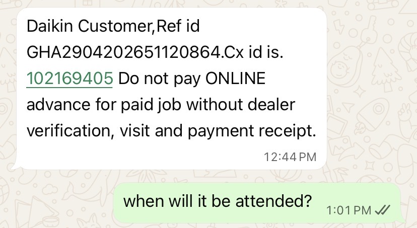 Vjrakshit's tweet image. @DaikinIndia ,

I raised a service request but haven’t received any update so far. I also tried calling CC multiple times, but there’s been no response.

This is quite disappointing. Request you to look into this urgently and provide a resolution at the earliest.

#scam #Daikin