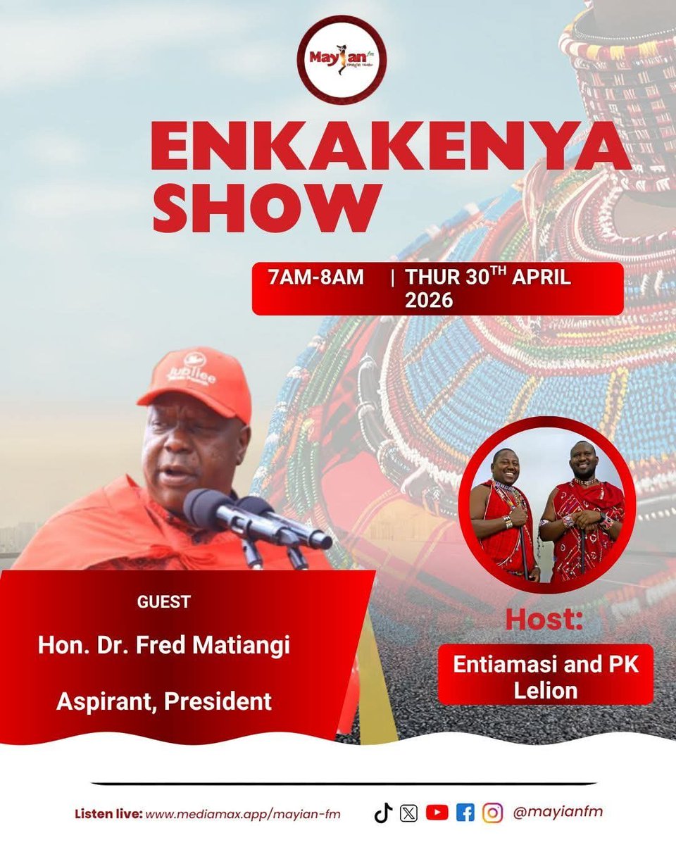 DMainaNdungu's tweet photo. Dr. Fred Matiang’i's media blitz continues tomorrow at Mayian FM after doing Ramogi FM today and Egesa FM yesterday. Tunasonga Mbele Pamoja na Mr. Fix It! |@RealMatiangi|

#MatiangiThe6Th #FormNiMatiangi #FormNiFOM https://t.co/qm04Avna89