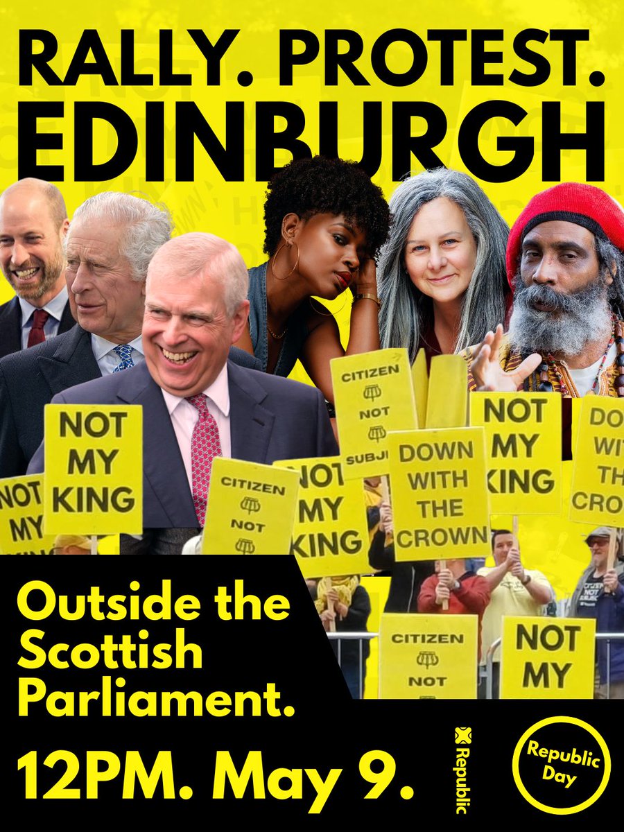 RepublicStaff's tweet image. Republicans in Scotland - join Republic in Edinburgh on May 9th for Republic Day! Details below. #NotMyKing #AbolishTheMonarchy #RepublicDay
