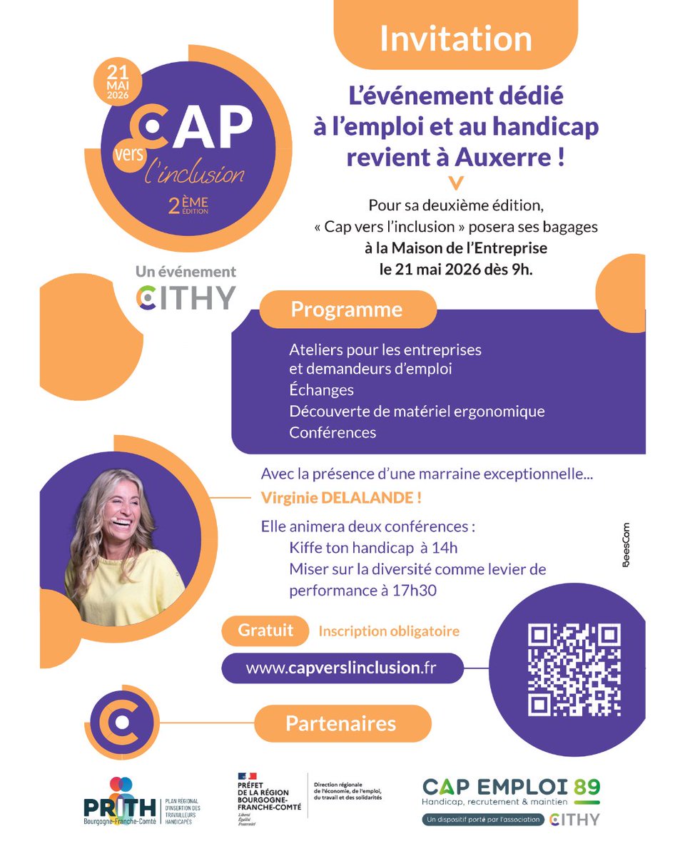 MLAuxerrois89's tweet image. 📍 « Cap vers l'inclusion » revient à #Auxerre !

📅 21 mai dès 9h | Maison de l'Entreprise 🎤 Conférences de Virginie Delalande ✅ Gratuit | Inscription obligatoire
Inscrivez-vous ici : capverslinclusion.fr 🔗
#Emploi #Handicap #Inclusion