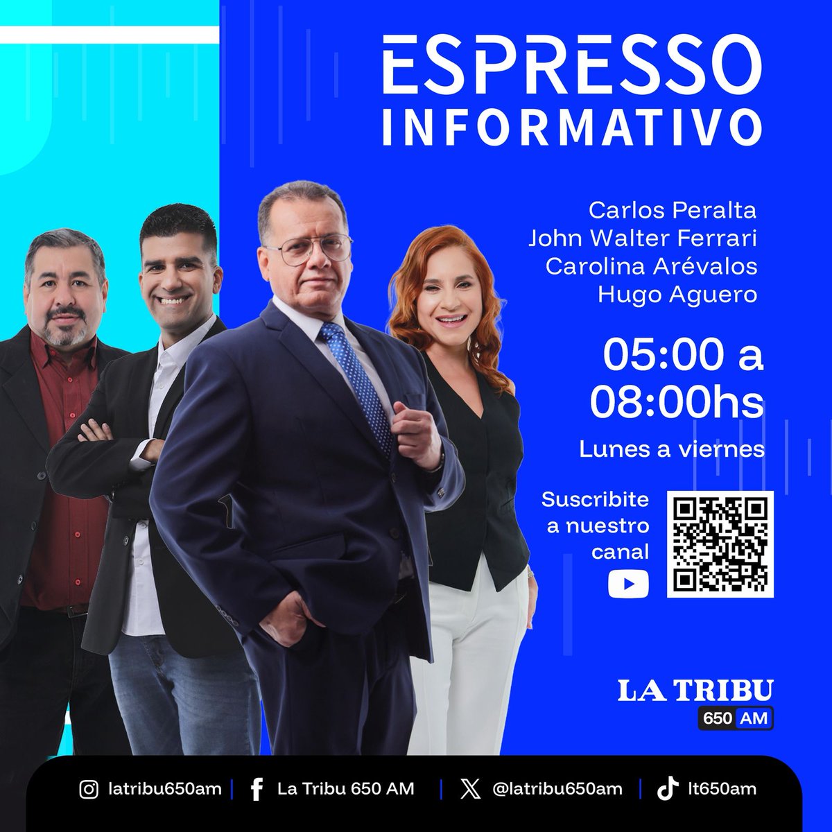 ☕ ESPRESSO INFORMATIVO

La primera dosis de noticias del día, fuerte y sin azúcar.
🎙️Con Carlos Peralta, John Walter Ferrari, Carolina Arévalos y Hugo Agüero
📻 Lunes a Viernes | 05:00 a 08:00 hs
🔴 En vivo por YouTube: youtube.com/live/KXQMisG76…

#LaTribuAM #650AM