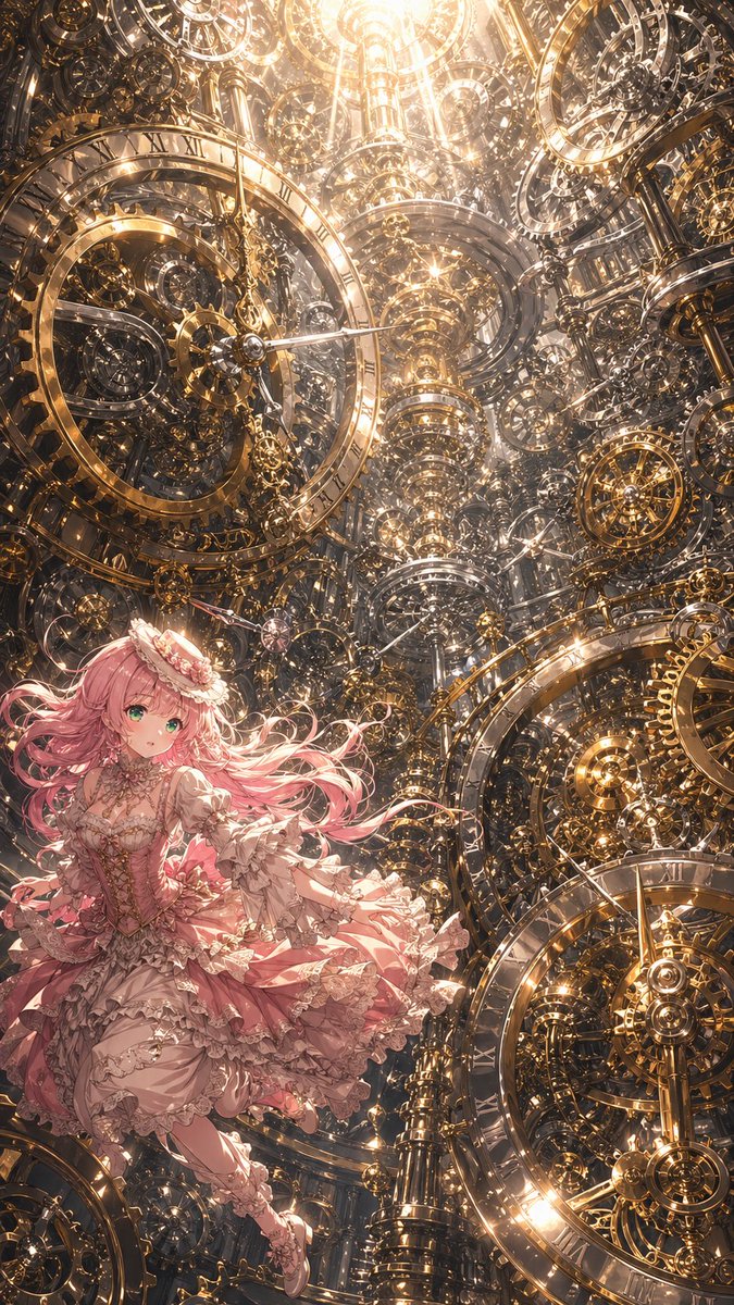Anime Girl in a Golden Clockwork World