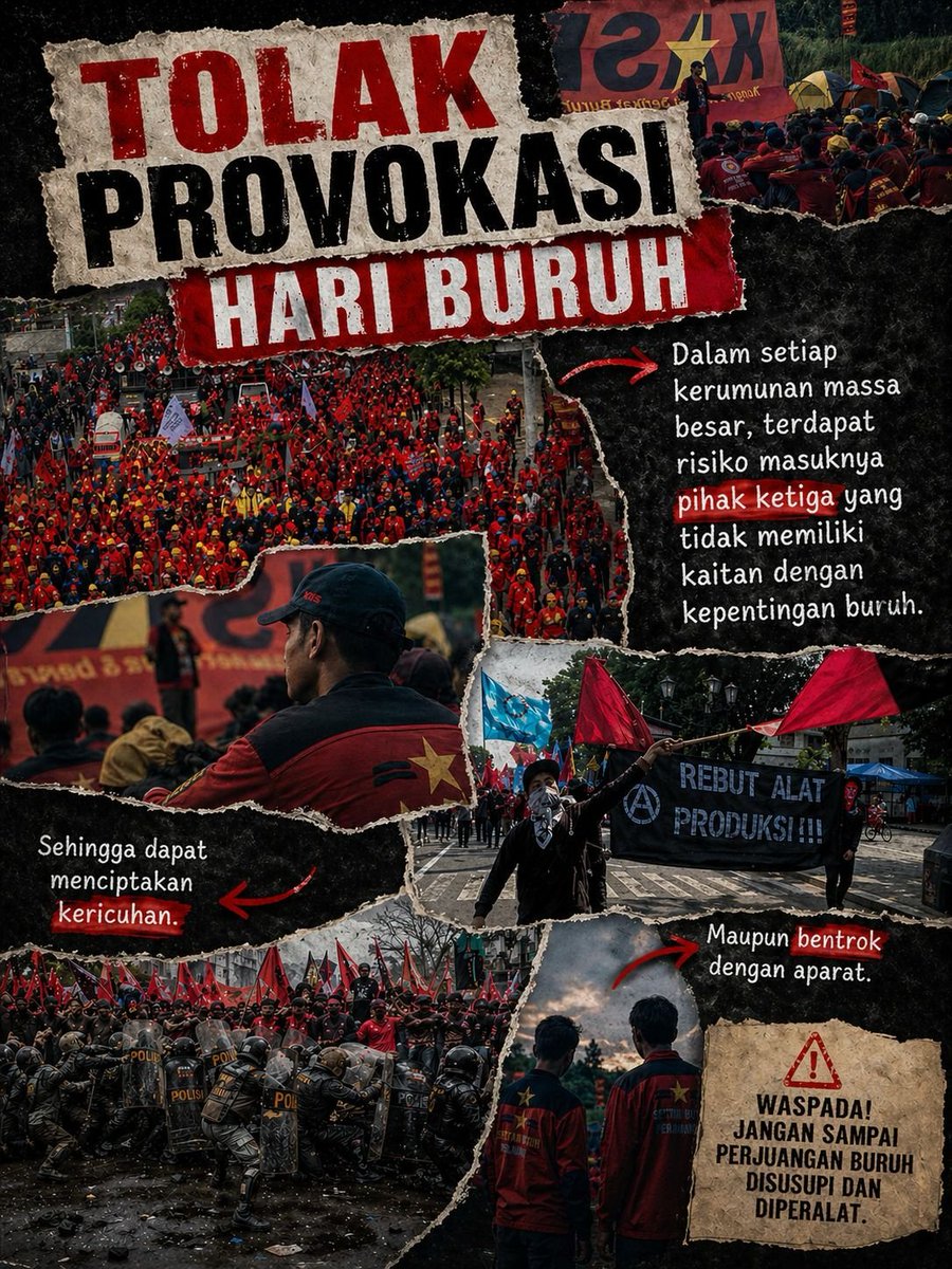 AdillahLeeva's tweet photo. Buruh tolak provokasi. Perjuangan buruh adalah soal hak, kesejahteraan, dan masa depan yang lebih baik. Bukan soal bentrok, bukan soal chaos, dan bukan soal agenda pihak lain.

#KonsolidasiDamai https://t.co/6agKBUO6oN