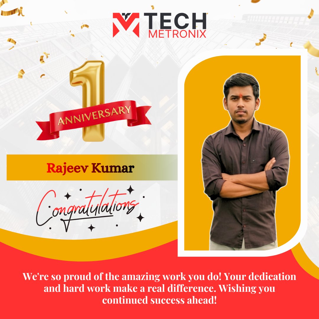 TechMetronix's tweet image. 🎉 Celebrating our team milestones at techmetronix!

✨ Rajeev Kumar – 1 Year
✨ Aryan Katoch – 1 Year
✨ Sourin Roy – 2 Years
✨ Susmita Das – 2 Years

Thank you for your hard work, commitment, and contributions to our journey. 🚀

#techmetronix #WorkAnniversary #Teamwork