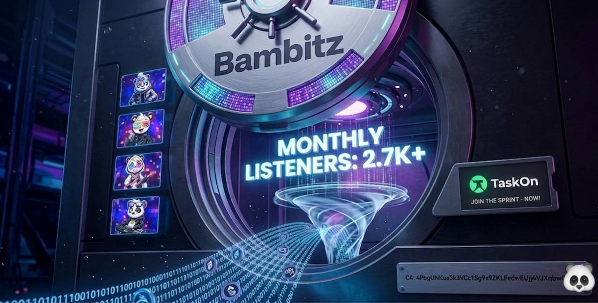 BambitzRecords's tweet photo. Most projects rely on attention.
We focus on mechanics. 🐼🔥

With 2.7K+ monthly listeners in rotation, the #Listen2Burn system stays active:
streams → revenue → buyback → burn

Consistent input. Continuous output.

It turns everyday listening into a loop that contributes to supply reduction no switches, no downtime.

The #TaskOn sprint is still live for those looking to take part in the next phase of growth and contribute to the ecosystem.

If you’ve been watching, this is a good time to plug in.

Join here:
https://t.co/owAbSy7GVK

Stream here: https://t.co/3o8g9LTaY5