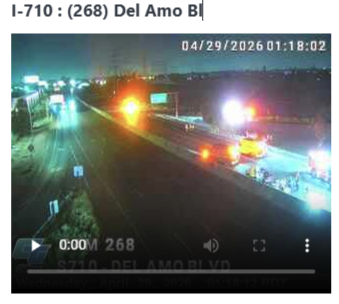 McGauley2's tweet image. #LongBeach -- The 710 northbound is temporarily closed due to a crash at Del Amo, traffic is being diverted off the freeway. (Photo: @CaltransDist7) @knxnews #knxtraffic.