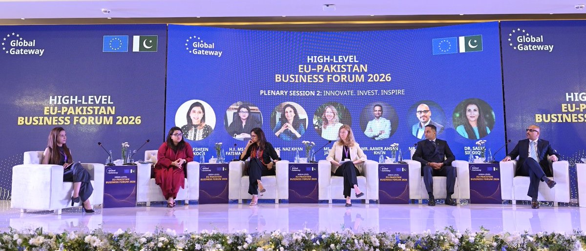 EUPakistan's tweet image. Day 2 of #EUPKBusinessForum: from dialogue to delivery

Today’s conversations bring together leaders from government, industry &amp;amp; global organisations to explore

✅ Sustainable textiles &amp;amp; circular economy
✅ Green logistics &amp;amp; connectivity
✅ Mining partnerships

#StrongerTogether