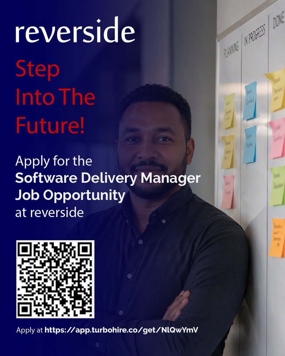Reverside1's tweet photo. Exciting Opportunity for a Software Delivery Manager!

For more information visit https://t.co/ENGTQoPAkz or scan the QR code!

#Reverside #wearehiring #techcareers #softwaredeliverymanager #digitaltransformation #itjobs #nowhiring #joinourteam #careersintech #payments #debicheck https://t.co/RGxV77yOa7