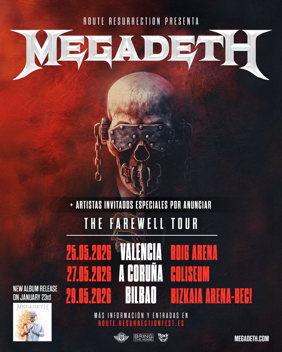 ResurrectionESP's tweet image. 🔥 ¡MEGADETH ANUNCIA LOS ARTISTAS INVITADOS PARA SU GIRA POR ESPAÑA Y ÚLTIMAS ENTRADAS! 🔥  

Dave Mustaine y los suyos actuarán en España el mes que viene dentro de su gira de despedida en Valencia, A Coruña y Bilbao. No han querido perder la oportunidad de contar con tres