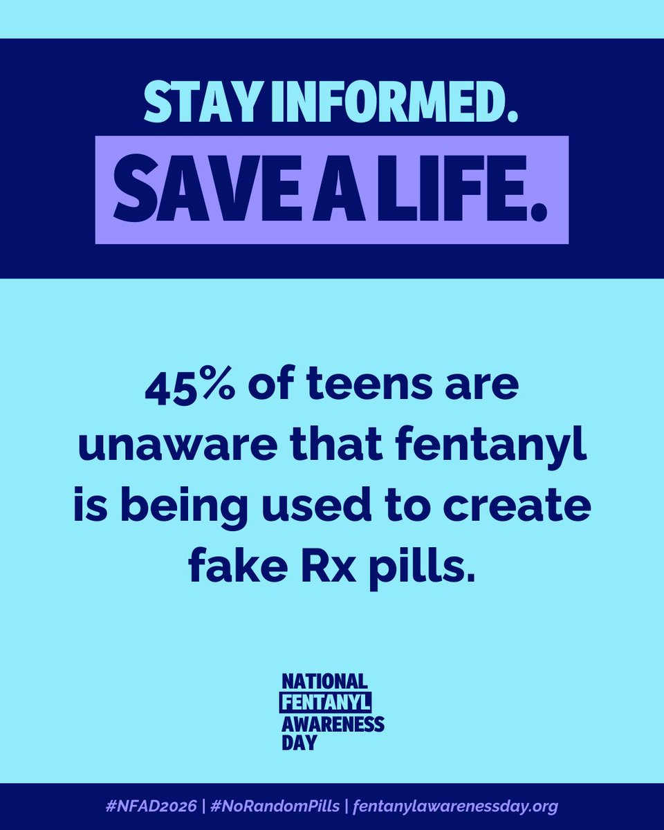 DickinsonISD's tweet photo. Dickinson ISD joins in recognizing National Fentanyl Awareness Day to raise awareness about the dangers of fentanyl and fake prescription pills.

Fake pills can be made with fentanyl and may look like real medication. Staying informed and having early conversations can help protect lives.

Learn more: https://t.co/49eugCv6QO

#NFAD2026 #NoRandomPills