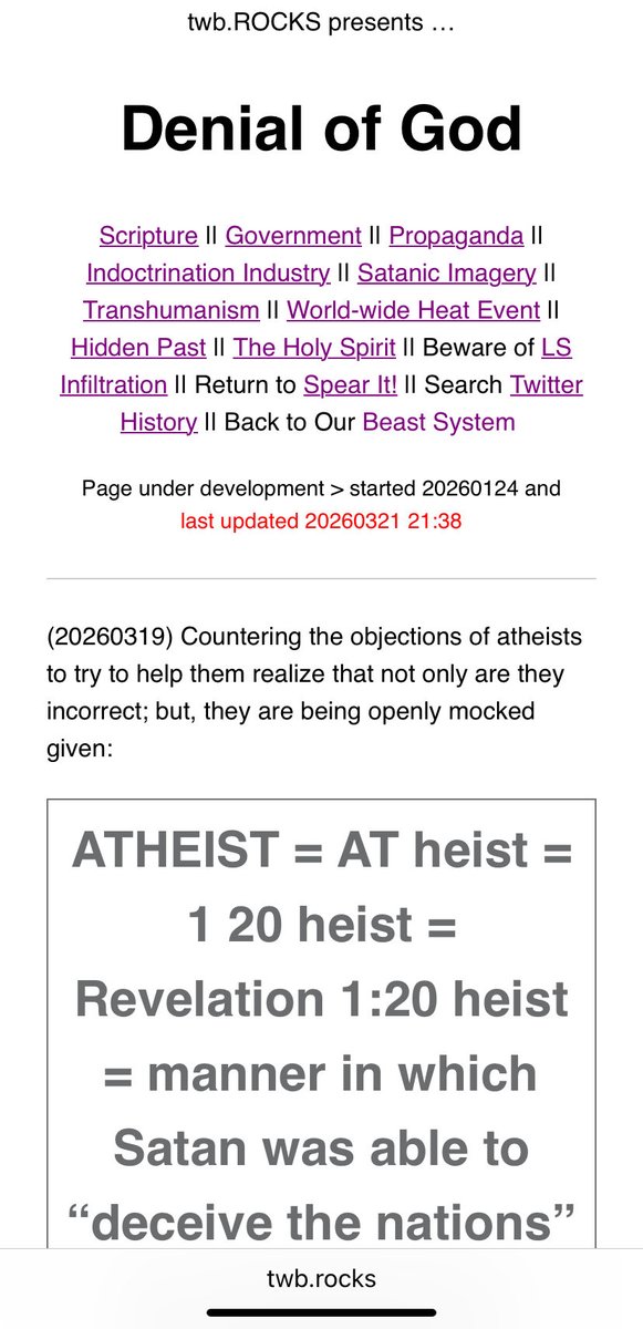 CaeJak's tweet image. #Matthew 27:50’s (KJV) “yielded up the ghost” is merely mockery where ghost = “God host” (ie. the human container/form used for our benefit).
Satan is relying upon widespread misinterpretation during his
“1:20 Heist” of his “little season”:
twb.rocks/living/spirit/…

#Gematria #LS