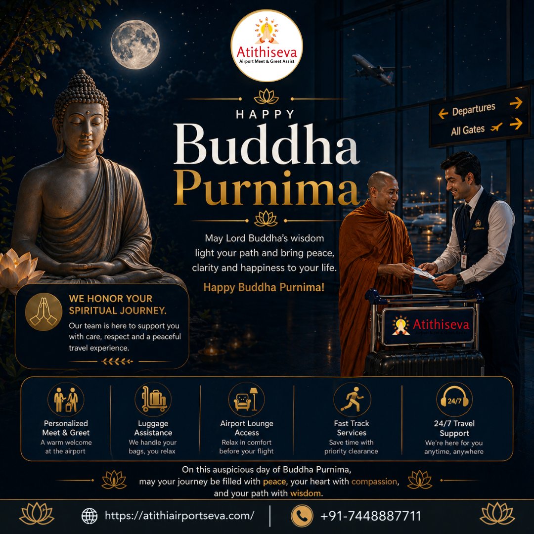 AtithiSeva's tweet image. Celebrate peace &amp;amp; mindful journeys this Buddha Purnima 🕊️✨

Travel stress-free with Atithiseva.

🌐 atithiairportseva.com
📞 +91-7448887711

#BuddhaPurnima #AirportServices #TravelEasy #PeacefulJourney #Atithiseva