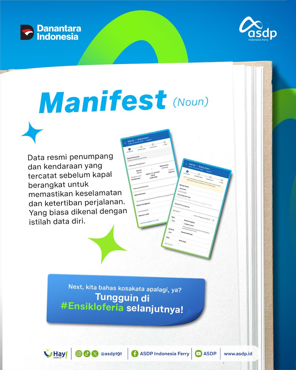 asdp191's tweet photo. Masih sering bingung sama istilah di dunia perkapalan? 👀

Di EnsikloFERIa kali ini, kita akan bahas istilah dasar yang wajib #KawanASDP tahu sebelum naik kapal biar makin paham selama perjalanan.

Masih ada istilah yang bikin penasaran? Tulis di kolom komentar ya👇

#MelayaniSepenuhHati #JelajahiNusantaraBersamaASDP #NaikFerryMakinHappy
1w