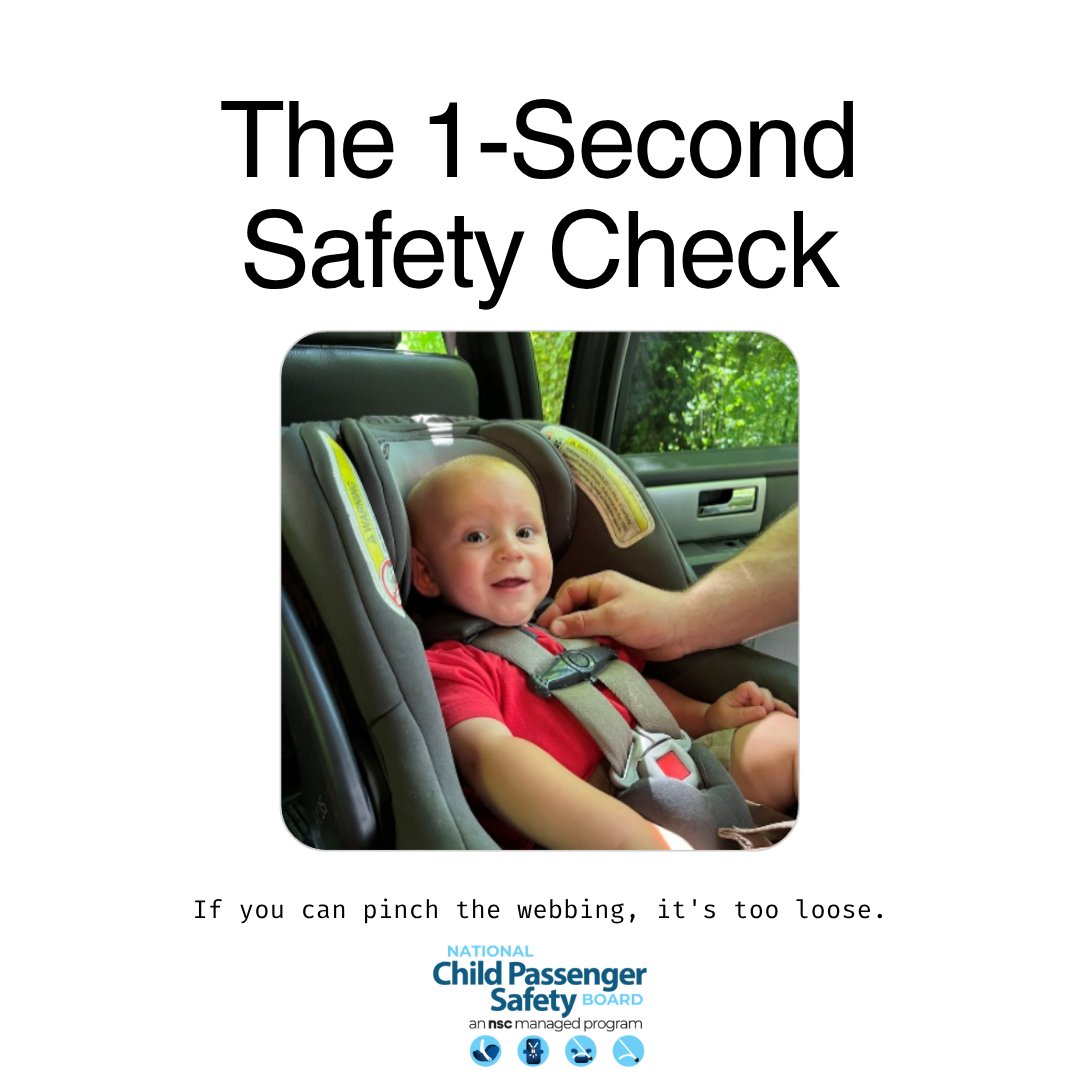 NCPSB's tweet image. If the harness is tight enough, you can’t pinch any webbing together at the shoulders and hips. Want to learn more about harnessing? Check out this FREE online child passenger #safety course: bit.ly/3Zvznag
#CarSeat #Parents #Children #Education @NSCsafety
