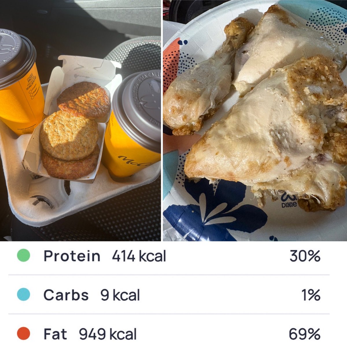 ketolifegranny's tweet image. Yesterday: “Not in the mood to cook” kinda day
Sleep: 7 hrs 
ACV/Lemon Juice

Meal 1:
McDonald’s Sausages
Coffee w/Cream

Meal 2:
KFC Chicken 
Brazil Nuts (no pic)

Bedtime:
Butter (no pic-helps me sleep)

#Keto 110.5 lbs &amp;amp; 50” lost! Reversed T2#Diabetes, HighBP &amp;amp; off meds!