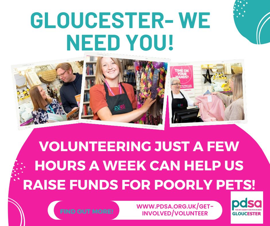 PdsaGloucester's tweet image. Could you volunteer some time to help raise funds for poorly pets? Pop instore and chat to our management team and volunteers or go to pdsa.org.uk/get-involved/v… for more info #pdsaglos #volunteering #volunteer ##shoplocal #shopgloucester