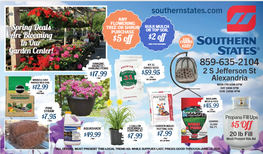 Southern States Campbell Service is ready to help you get your yard in shape this Spring!

See all of our deals and coupons here-localadvertisingnky.com/offers/🌷