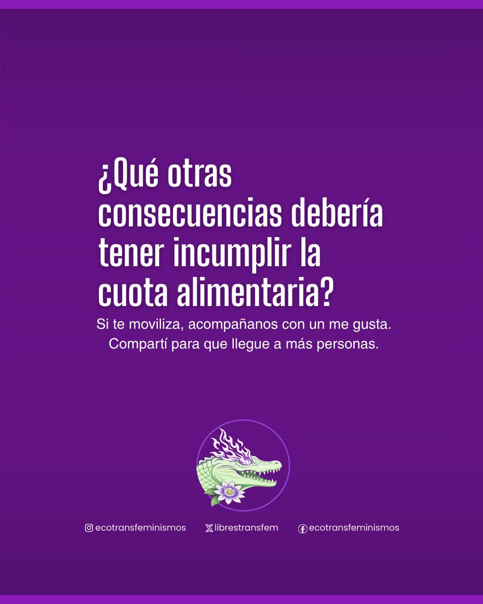 LibresTransFem's tweet photo. 💬 Debate abierto:
¿Qué otras consecuencias debería tener el incumplimiento reiterado de cuota alimentaria?
#PasoDeLosLibres #Corrientes #CuotaAlimentaria #Cuidados #ViolenciaEconomica https://t.co/YAxXuXm5pK