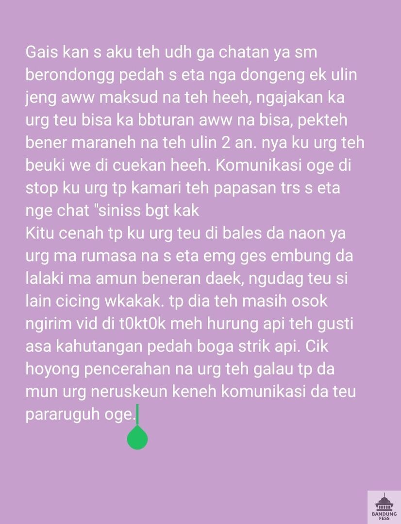 BaseBDG's tweet photo. Euy. Kicaw kicaw kicaw mania 🫠 jngn ngasi saran bwat ngbrl uda gada energi wkwk pasti muter' terus gada jalan keluar nya. tp kalian kalo jd urg bakal mengalir aja? Apa stop semua komunikasi 🫠 https://t.co/KytSSCwwSh