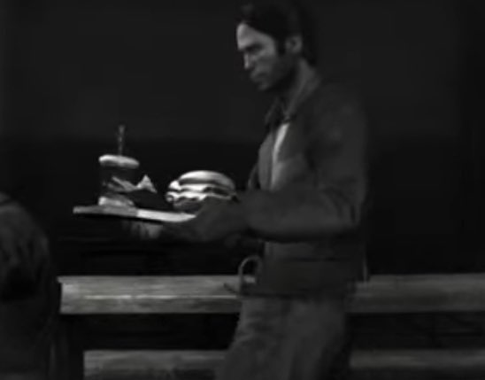 Look at this absolute beast of a cheeseburger this random background character had in Silent Hill: Downpour
