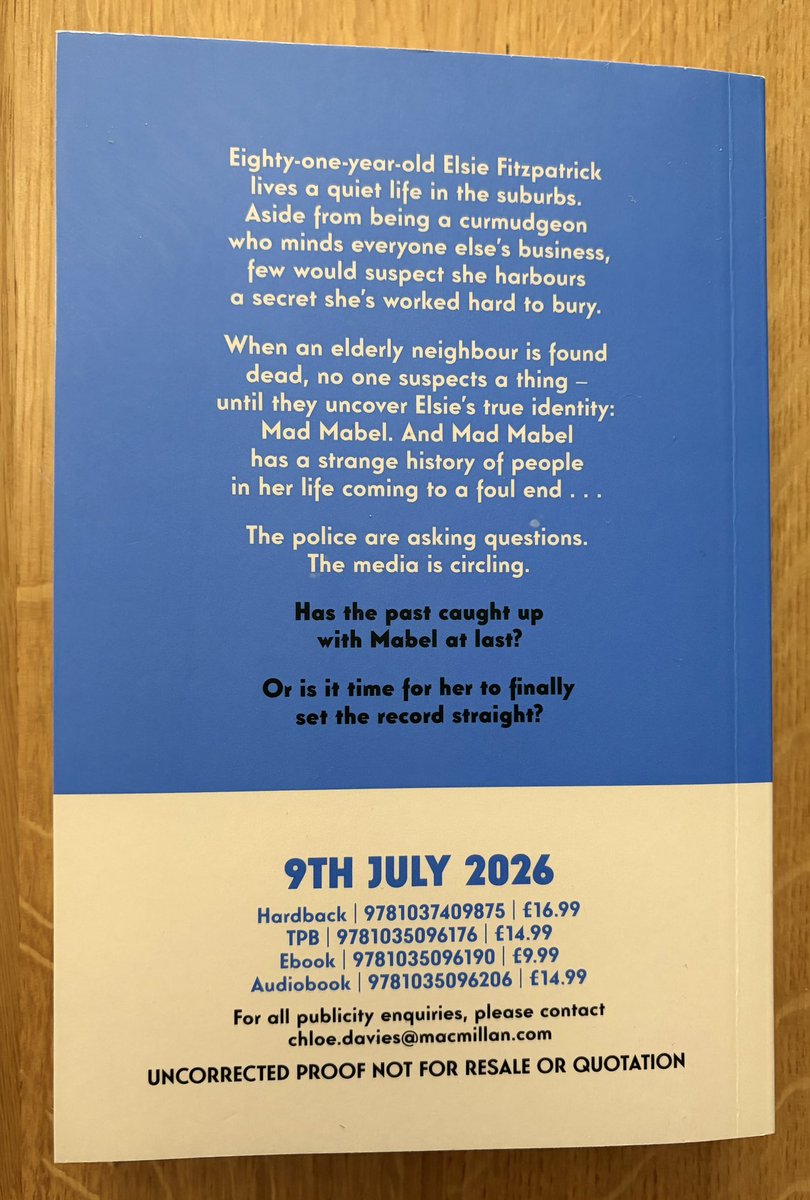 Debbie_Hart_UK's tweet photo. 📚BOOK POST📚
Huge thanks to @panmacmillan and @chlodavies97 for a copy of #MadMabel by @SallyHepworth. This sounds brilliant, I love crime novels featuring older protagonists
Published 9/7/26 https://t.co/bZcezbiM6s
