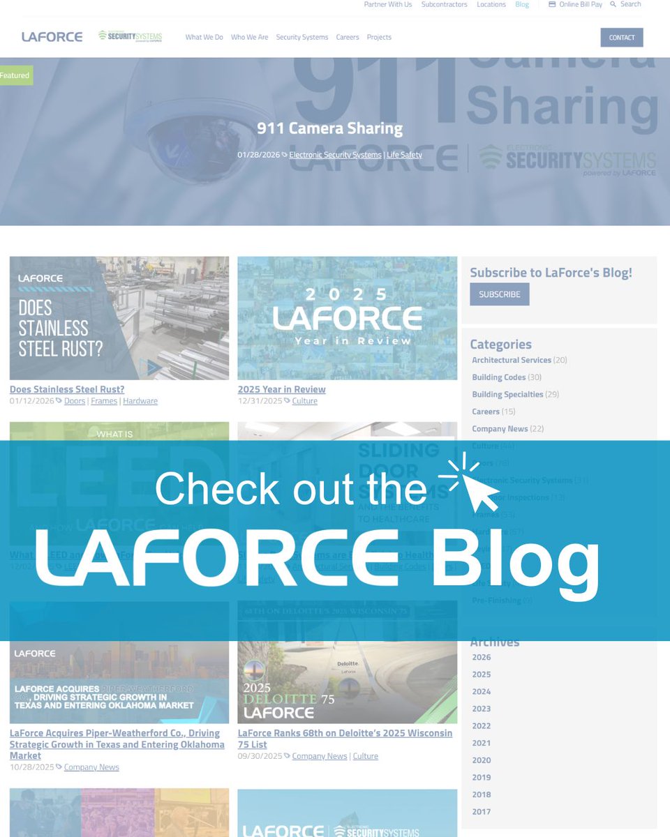 LaforceInc's tweet photo. Discover expert insights across a wide range of topics, including architectural services, building specialties, company news, careers, life safety, and more! With new content added regularly, there’s always something valuable to learn. Check out https://t.co/Bl84hG3RdW ! https://t.co/RRR8ioXuf9