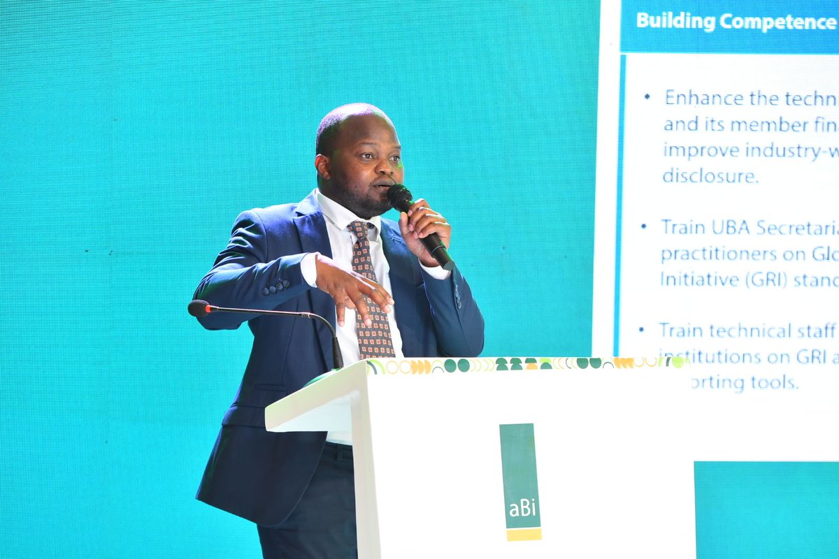 ugbankers's tweet photo. At the @aBi_Finance Partners’ Breakfast Meeting, Mr. Ronald Ochen, the Senior Research Officer at Uganda Bankers’ Association, presented the roadmap for the IFRS S1, S2 and GRI Capacity Building Project. 

Over the next 12 months, CEOs, Executives, and ESG champions from 34 member institutions, including 23 commercial banks, 3 development banks, and 8 Tier 2 and 3 institutions, will undergo intensive training, technical handholding, and sustainability planning. 

"With UGX 500 million committed by aBi Finance to cater for consultants, operational costs, and support resources, the project is designed to strengthen disclosure, risk management, and reporting practices, aligning Uganda’s banking sector with global ESG standards and the national vision of growing GDP to USD 500 billion by 2040." – Mr. Ronald Ochen, Senior Research Officer, UBA 

"Our journey towards sustainable finance requires deliberate capacity building. This roadmap ensures our institutions are equipped to meet international standards, improve transparency, and lead Uganda’s financial sector into a more resilient and inclusive future." – Mr. Ronald Ochen, Senior Research Officer, UBA 

@DKinUganda, @EPRC_official, @ibfsUg, @FitspaUG, @mofpedU
 
#aBiFinancePartners | #SustainableFinanceUG | #PromotingPartnerships | #TransformingBanking