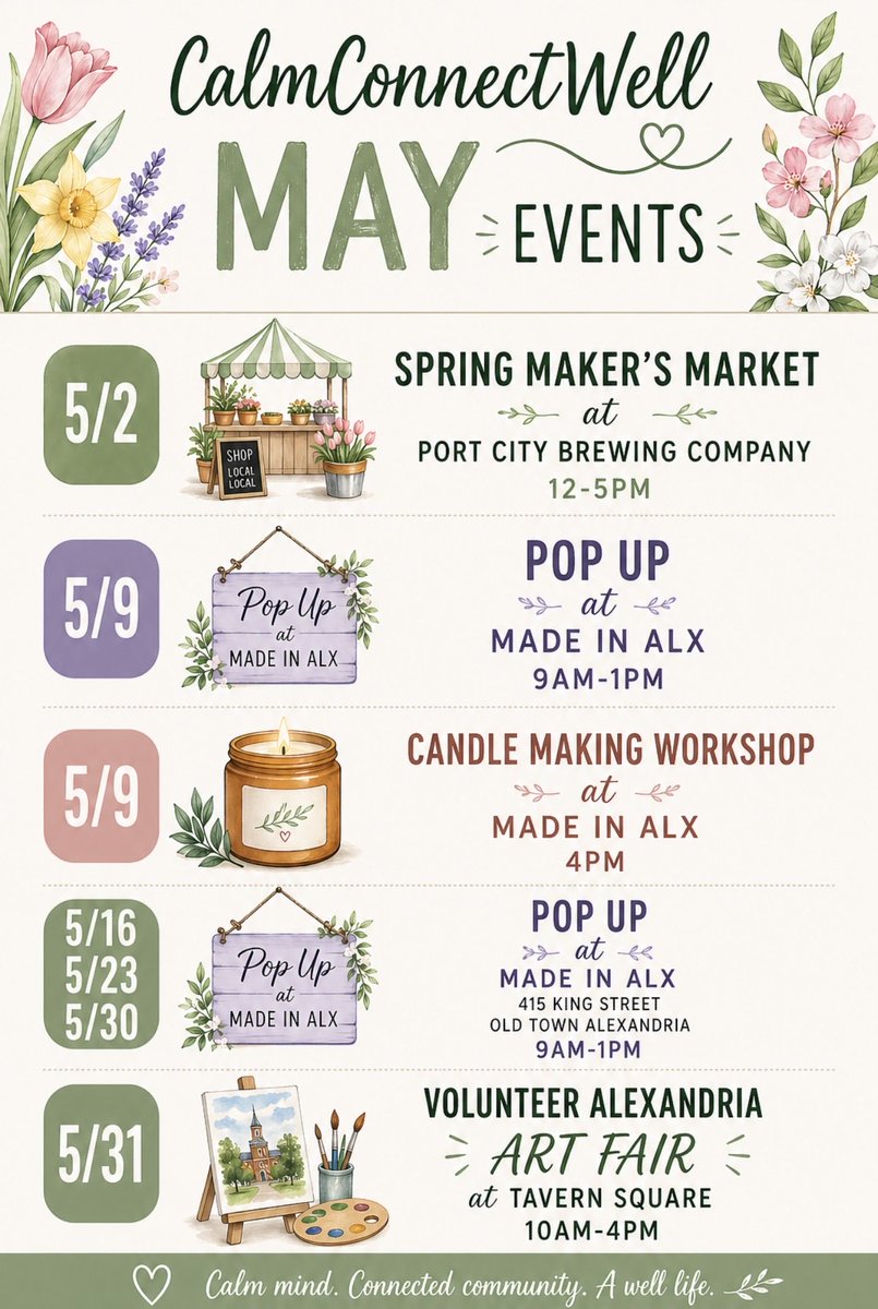 Join us this Saturday for the Spring Maker’s Market at Port City Brewing Company in Alexandria, VA Calmconnectwell.shop