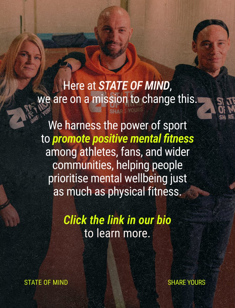 stateofmindsprt's tweet photo. #Mentalfitness in sport matters just as much as #physicalfitness. 🧠💪

At STATE OF MIND, we’re working to break the stigma and encourage open conversations around #mentalwellbeing in sport.

Click the link in our bio to get in touch today. 🔗#STATEOFMIND #SHAREYOURS https://t.co/rTHJjvuJvm