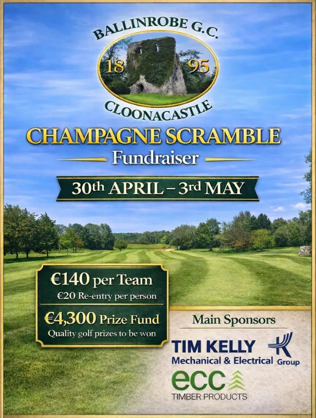Solgrid1's tweet photo. What a way to enjoy this weather — a round of golf! We're delighted to sponsor the Champagne Scramble Fundraiser at Ballinrobe Golf Club from 30 April – 3 May ⛳☀️ Wishing all participants, teams, organisers and management the very best for a successful event! @BallinrobeGolf https://t.co/A6D6mnVaQn