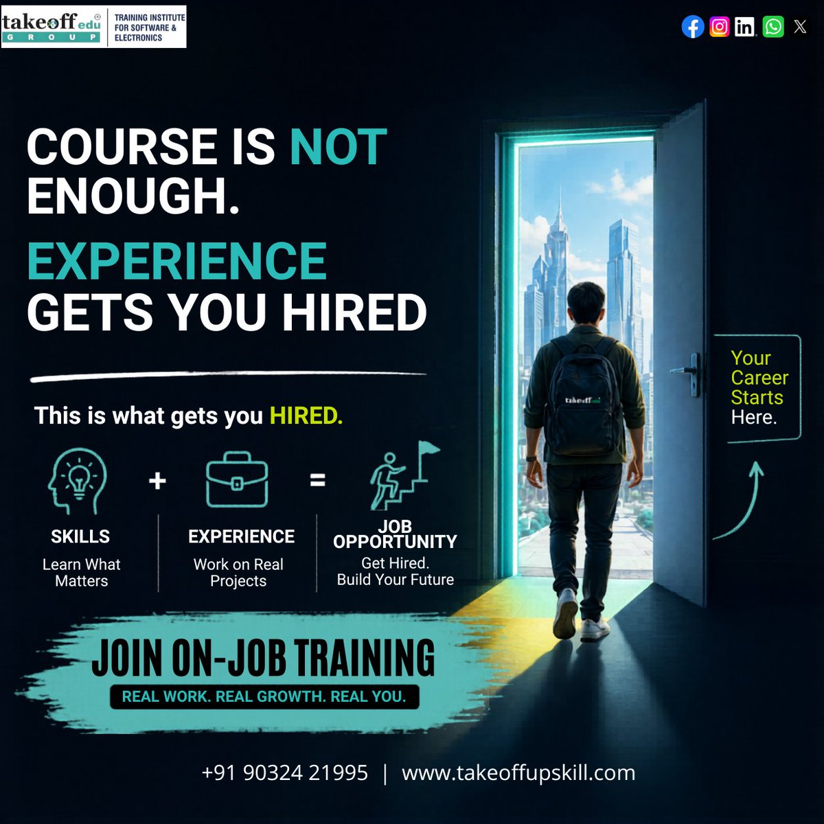 takeoffedugroup's tweet image. Course alone won’t get you hired.
Real skills + real project experience will.

Stop collecting certificates - start building your career with On-Job Training 💼🚀

📞 +91 90324 21995
🌐 takeoffupskill.com

#OnJobTraining #GetHired #RealExperience #SkillBasedLearning #Career
