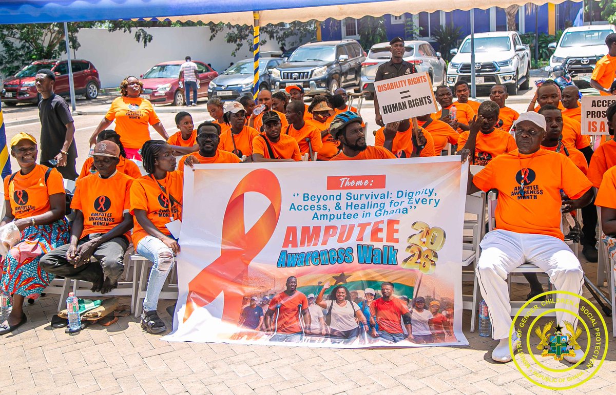 MoGCSP_Ghana's tweet photo. Marking Limb Loss Awareness Month, the #Gender Minister met participants of the #Amputee #AwarenessWalk.
The group appealed for urgent support for persons with limb loss.
The Minister reaffirmed Gov't commitment to practical systems that ensure #dignity &amp; #equalopportunity. https://t.co/CWYm0ZrgbP
