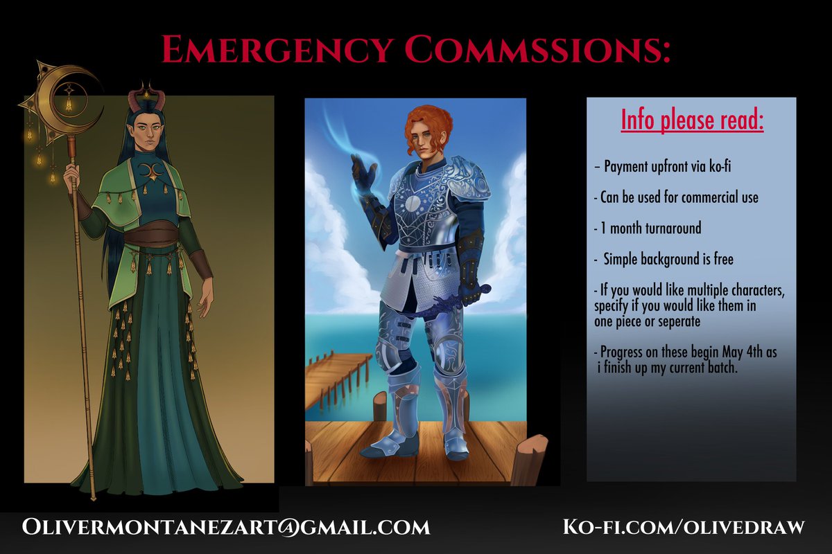 olivedraw's tweet image. ❗ Emergency Commissions ❗

Additional characters are discounted ✨

Please head to my Ko-Fi for any inquiries ko-fi.com/olivedraw

#commissions | #dnd | #ttrpg | #bookart | #fantasyart