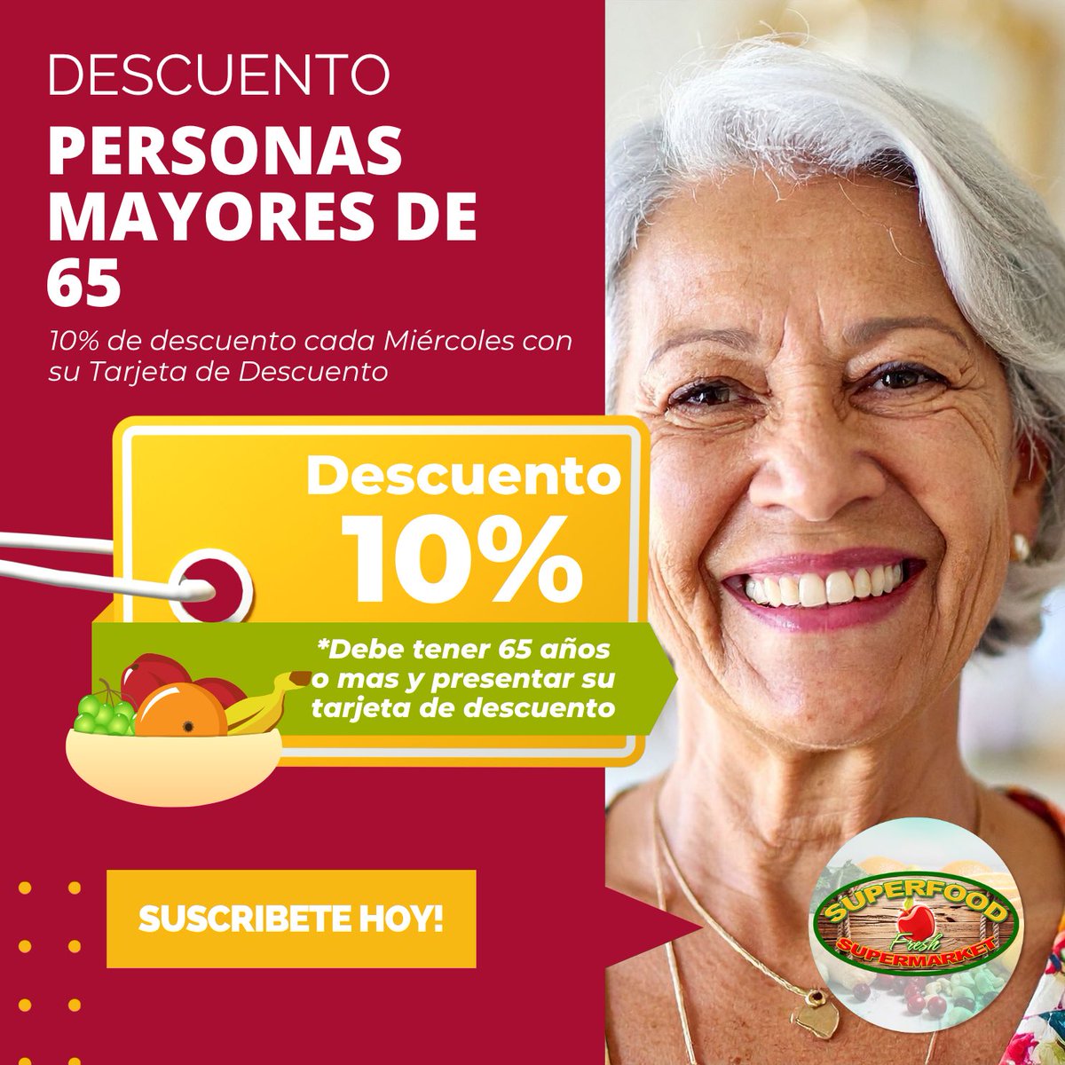 SuperFoodFresh's tweet image. Just a quick reminder: Wednesdays are senior discount days at Superfood Fresh. Show your loyalty card and be 65 or older to get 10% off your purchase. Come stock up on fresh, healthy groceries and enjoy the savings! See you in store! #senior #discount #wednesday #loyaltycard