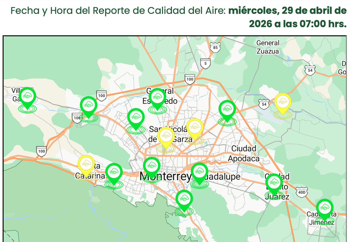 MauroMoralesMtz's tweet image. Temperaturas en #Monterrey de 26˚ al inicio de esta jornada con cielo medio nublado y #Aceptable calidad del aire en 4 estaciones y #Buena en 11. Hoy se espera un día muy caluroso, con máxima cercana a 36˚ con sensacion de 39˚ y probabilidad de algún chubasco aislado por la tarde