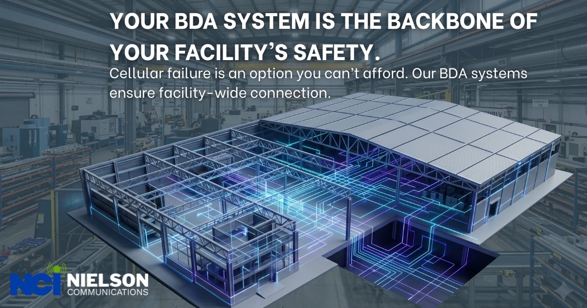NielsonComm's tweet photo. Don't let a poor cellular signal compromise your facility's safety! 
Dead zones prevent critical calls and pose a major risk during emergencies. A Bi-Directional Amplifier (BDA) system acts as the backbone of your facility’s safety. Contact us today to keep your team safe. https://t.co/4PNEcGbXaC