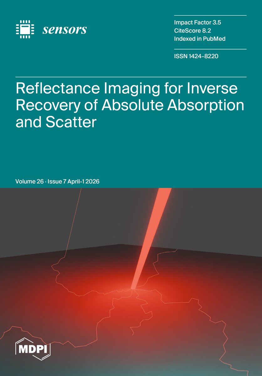 Sensors_MDPI's tweet image. 📢 #IssueCover: Reflectance Imaging for Inverse Recovery of Absolute Absorption and Scatter
Cover Paper: mdpi.com/1424-8220/26/7…
🧑‍🔬 Zachary D. Jones, Florian Foschum, Alwin Kienle
📖 Full Vol 26, Iss 7: mdpi.com/1424-8220/26/7
#Sensors #Biophotonics #OpticalSensing #OpenAccess