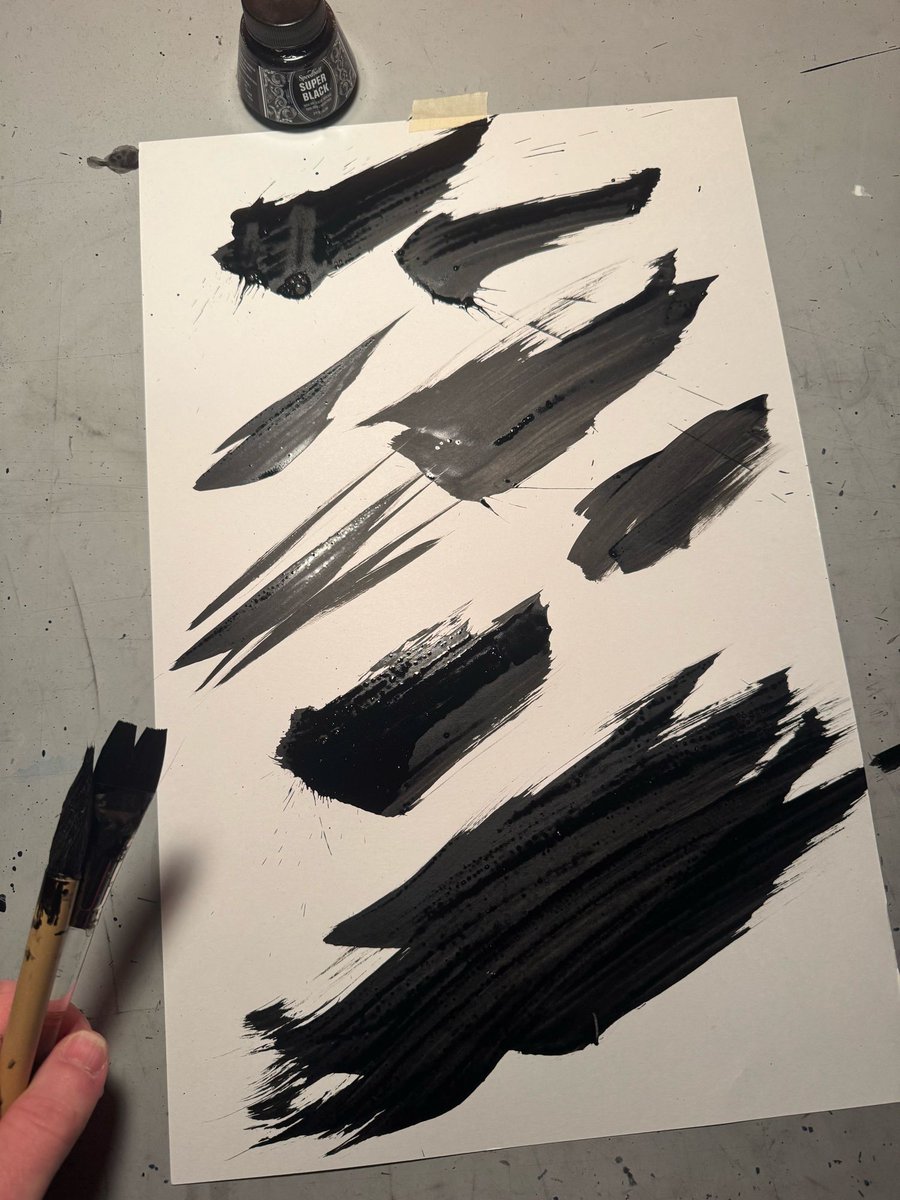 blambot's tweet photo. Believe it or not, this is my job right now. Splattering ink for the chapter page design of the first D’ORC trade paperback. I think the 2nd from the bottom is the winner. I’ll show you what I’m doing when this is dry and scanned in. Stay tuned. https://t.co/W13lgCZuop