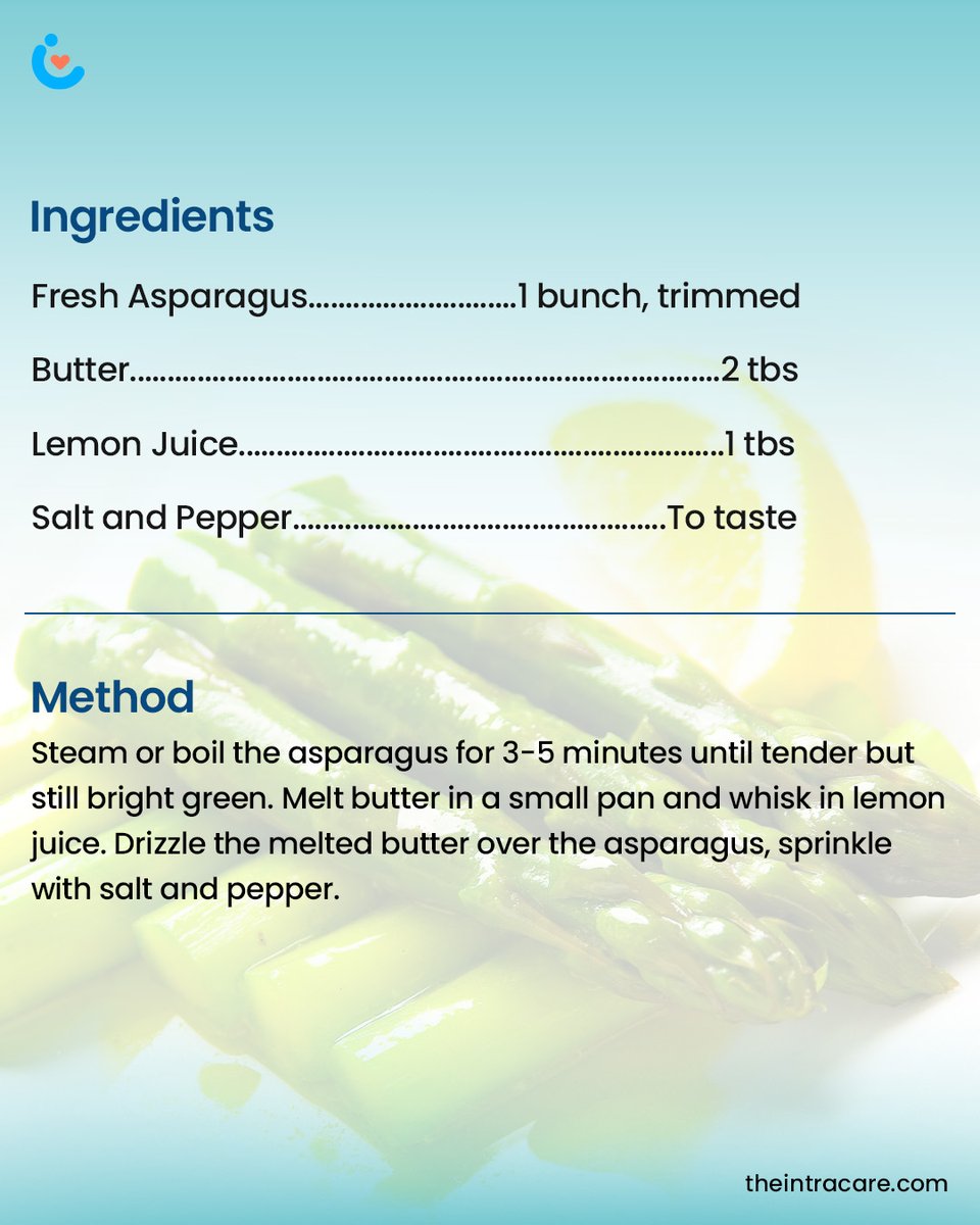 theintracare's tweet image. April and May are peak months to enjoy this tender vegetable packed with fiber, vitamins A, C, and K, and antioxidants that support #HeartHealth , #Digestion , and #BoneStrength  

What’s your favorite #Asparagus recipe? Tell us in the comments!

#IntraCare #HealthyFood #Recipe