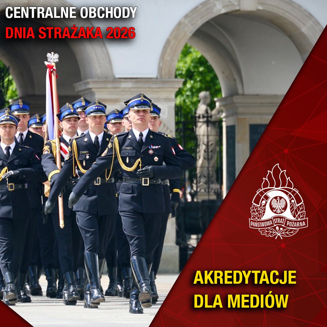 KGPSP's tweet photo. 🧑‍🚒Przypominamy, obsługa prasowa podczas Centralnych Obchodów Dnia Strażaka 2026 wyłącznie dla akredytowanych dziennikarzy. 
Termin przesyłania akredytacji upływa 30 kwietnia 2026 r. o godz. 11:00. 
⚠️Więcej na: https://t.co/9xZslScueD https://t.co/fvGMutahId