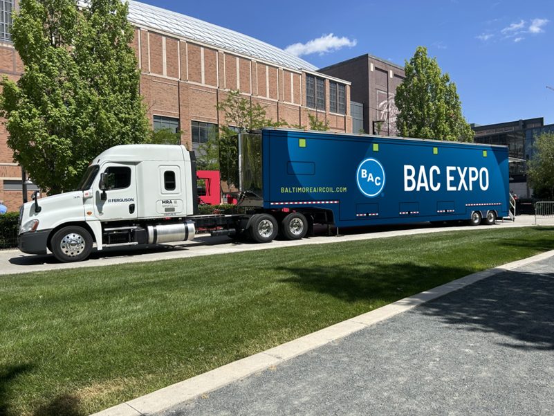 CoolingIsBAC's tweet photo. BAC Expo is on the road! Step inside our 48’ truck for an immersive experience with the Series 3000, FXV, TrilliumSeries Adiabatic Cooler, Nexus Hybrid Cooler, immersion cooling tank model, parts wall, &amp; product animations. 
#EvaporativeCooling
https://t.co/m646j85rSf https://t.co/MEG44atC4t