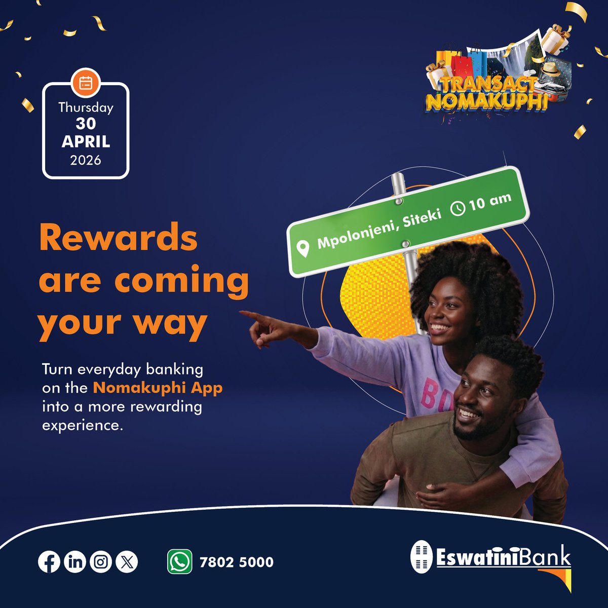EswatiniB's tweet image. Siteki, we’re coming your way! 
Join us at Mpolonjeni and discover how your everyday banking can turn into real rewards with the Nomakuphi App.
Come through, bring your ID, and let’s get you started.
#EswatiniBank #LibhangeLesive #TransactandWin #NomakuphiApp #Siteki #Rewards