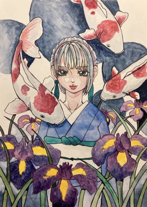 新作ではないですが、久しぶりに水彩を描きたくなりました 恋しょうぶ #イラスト #透明水彩