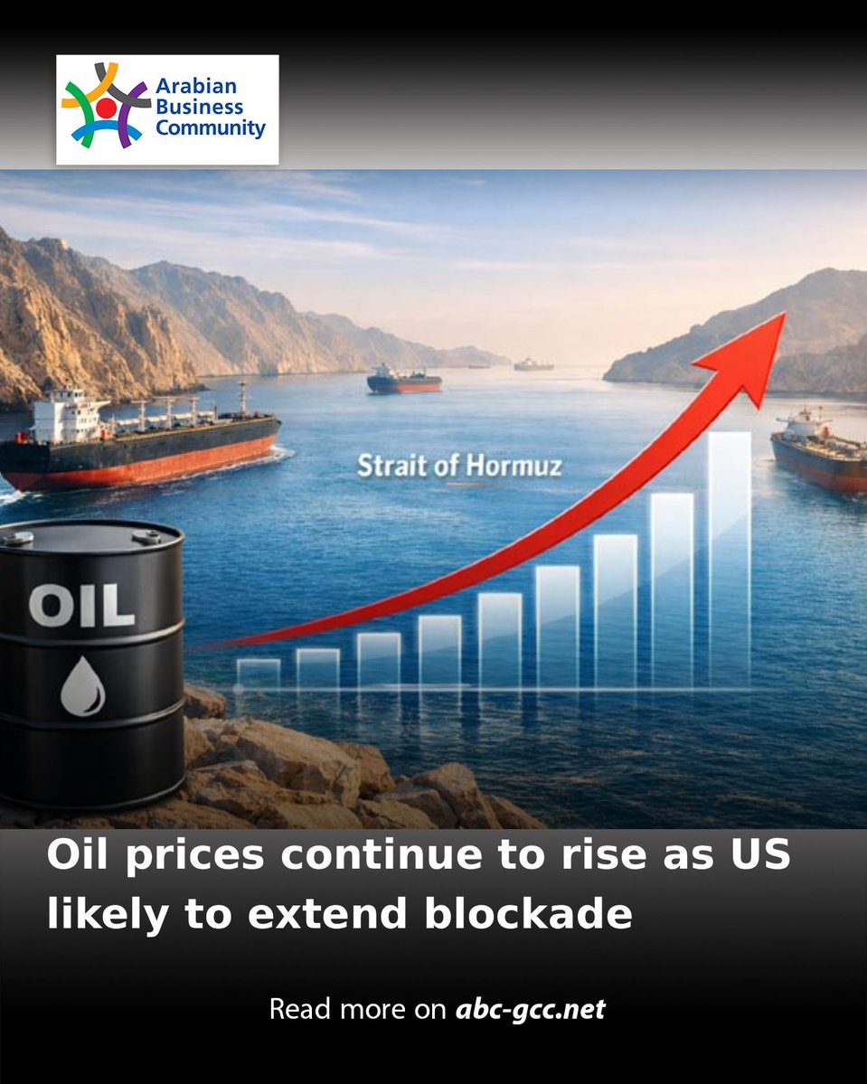 ABCinGCC's tweet image. Oil prices went up further, extending a multi-day rally, as the Iran and US blockades of the Strait of Hormuz continued.

Read more on abc-gcc.net/News/1/395202

#ABCnews #Oilprices #Hormuz #Blockades