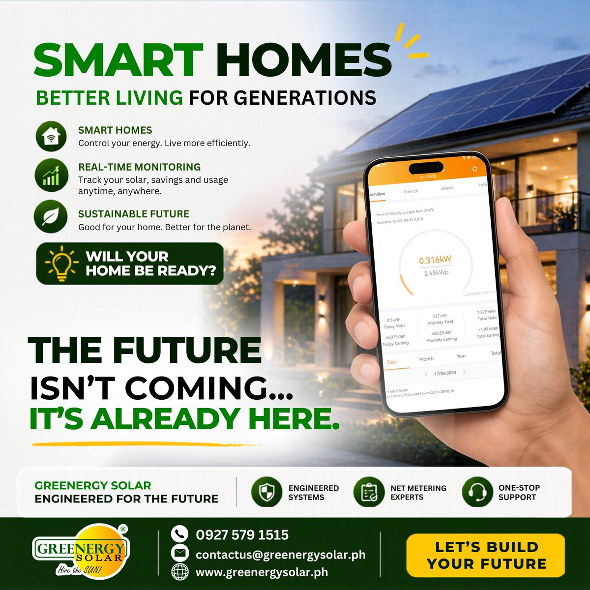 GreenergySolPH's tweet image. Sa ibang bansa, normal na ‘to. 🌍

☀️ Solar homes
⚡ EV charging
🏠 Smart energy
Dito? Papunta pa lang.
Mauuna ka ba… o mahuhuli?
📲 0927 579 1515

#GreenergySolar #SolarPH #FutureReady